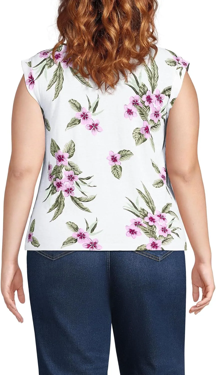 Lands' End Women's Linen Blend Cap Sleeve Gathered Shoulder Tee