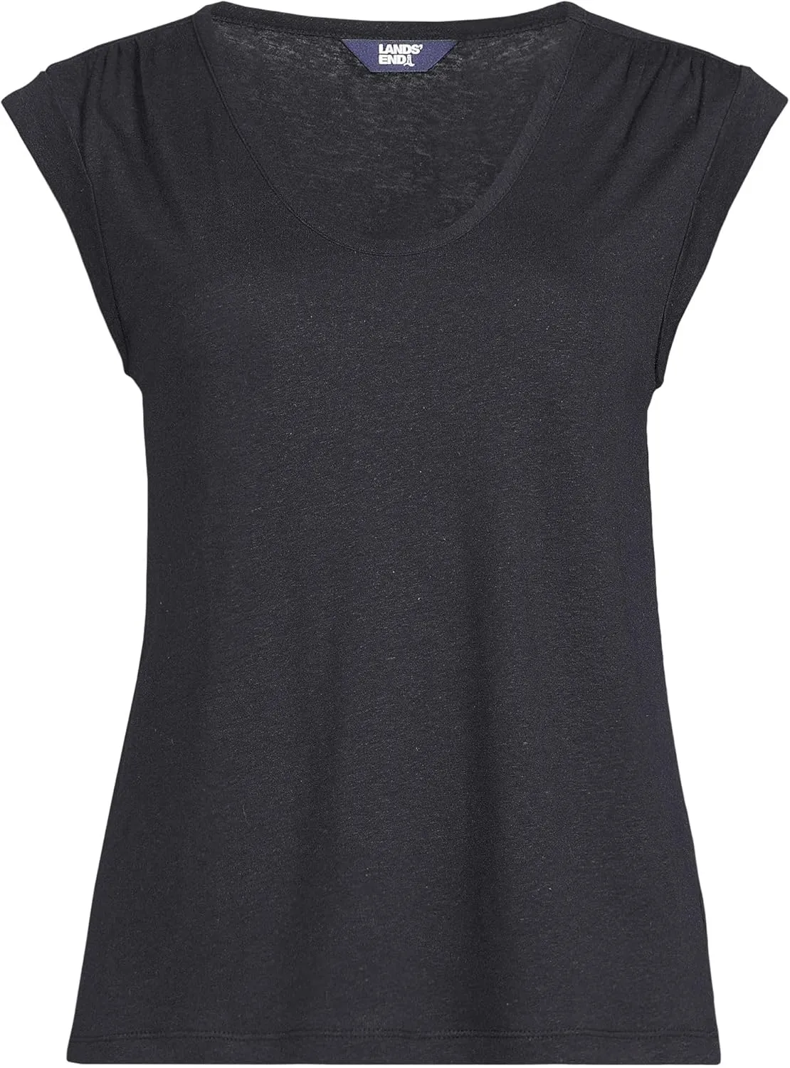 Lands' End Women's Linen Blend Cap Sleeve Gathered Shoulder Tee