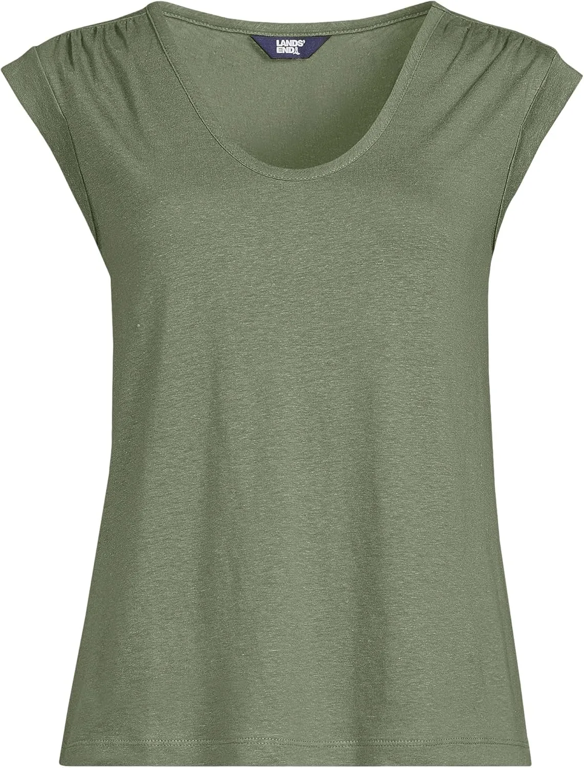 Lands' End Women's Linen Blend Cap Sleeve Gathered Shoulder Tee