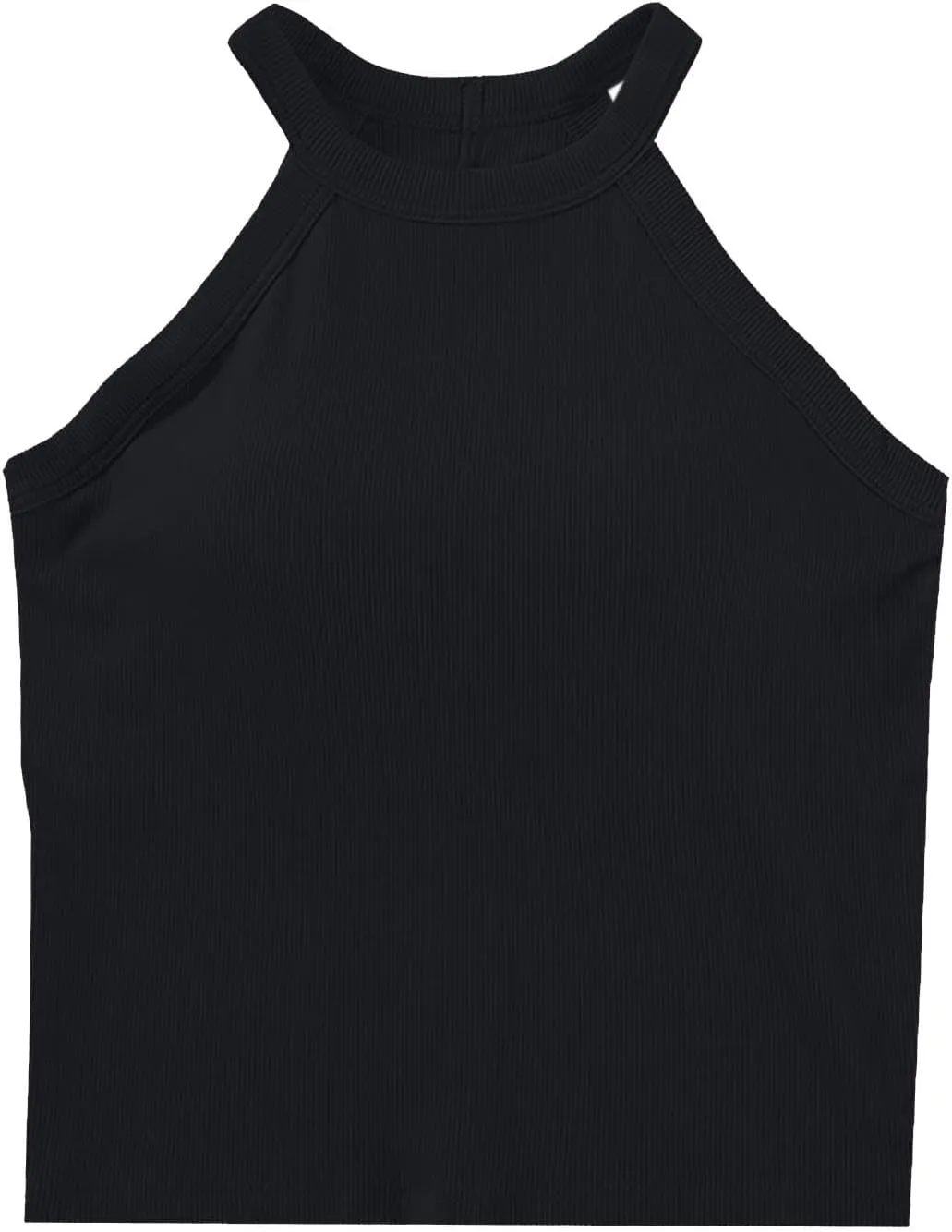 Lastesso Tank Tops with Built in Bras Sleeveless Racerback Casual Basic Ribbed Shirts High Neck Slim Fitted Crop Shirts