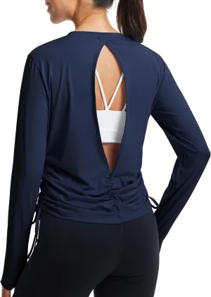 Libin Women's Long Sleeve Workout Tops UPF 50  Sun Protection Shirts Open Back Quick Dry Athletic Yoga Running T Shirt