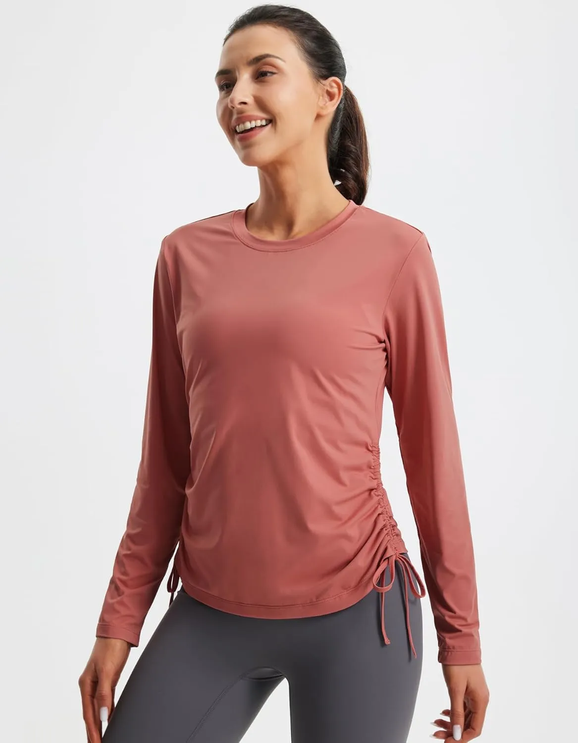Libin Women's Long Sleeve Workout Tops UPF 50  Sun Protection Shirts Open Back Quick Dry Athletic Yoga Running T Shirt