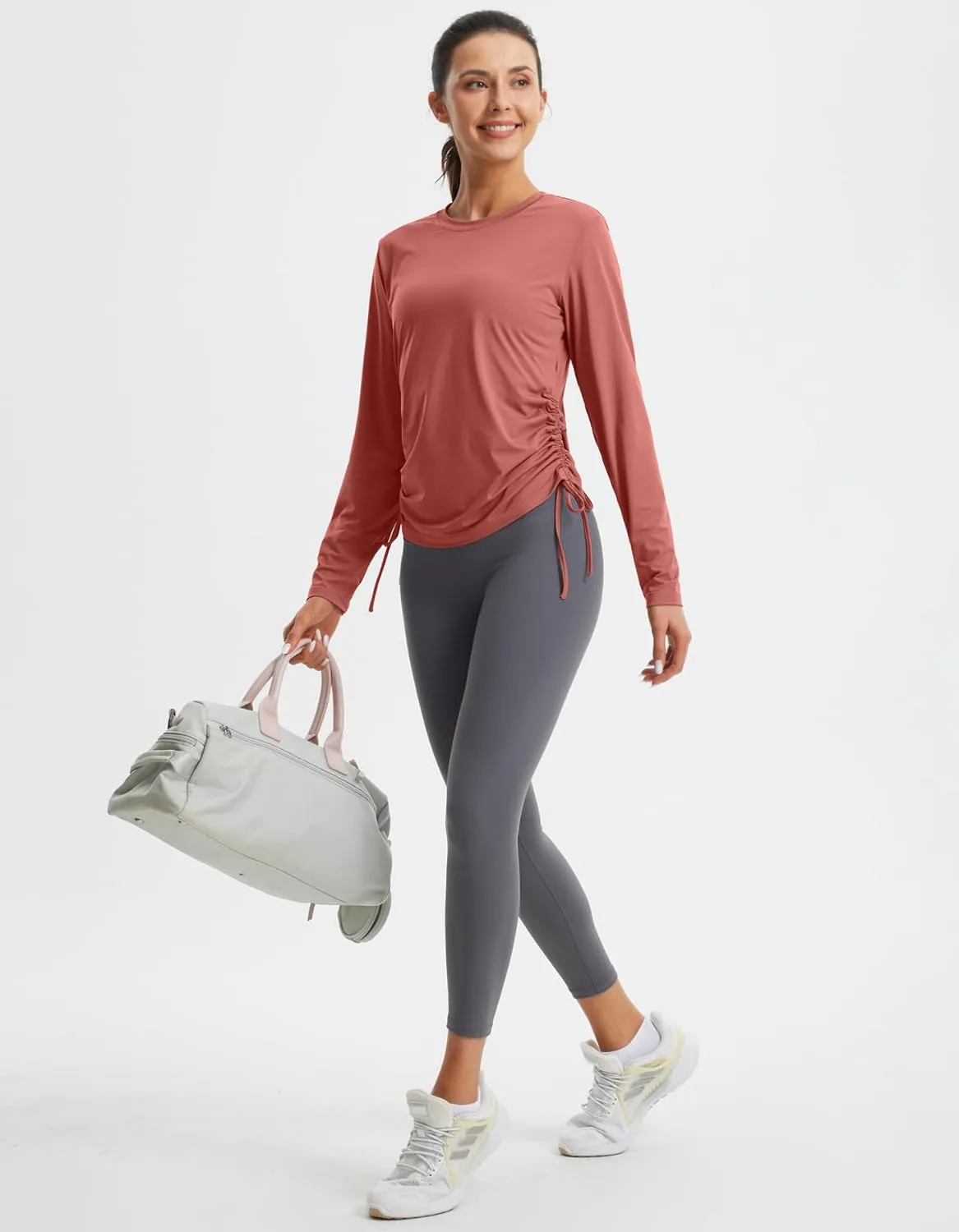 Libin Women's Long Sleeve Workout Tops UPF 50  Sun Protection Shirts Open Back Quick Dry Athletic Yoga Running T Shirt