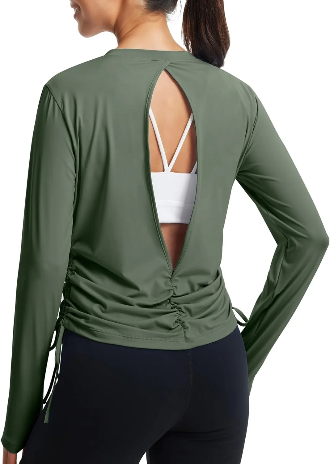 Libin Women's Long Sleeve Workout Tops UPF 50  Sun Protection Shirts Open Back Quick Dry Athletic Yoga Running T Shirt