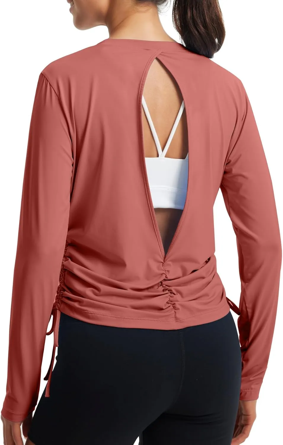 Libin Women's Long Sleeve Workout Tops UPF 50  Sun Protection Shirts Open Back Quick Dry Athletic Yoga Running T Shirt