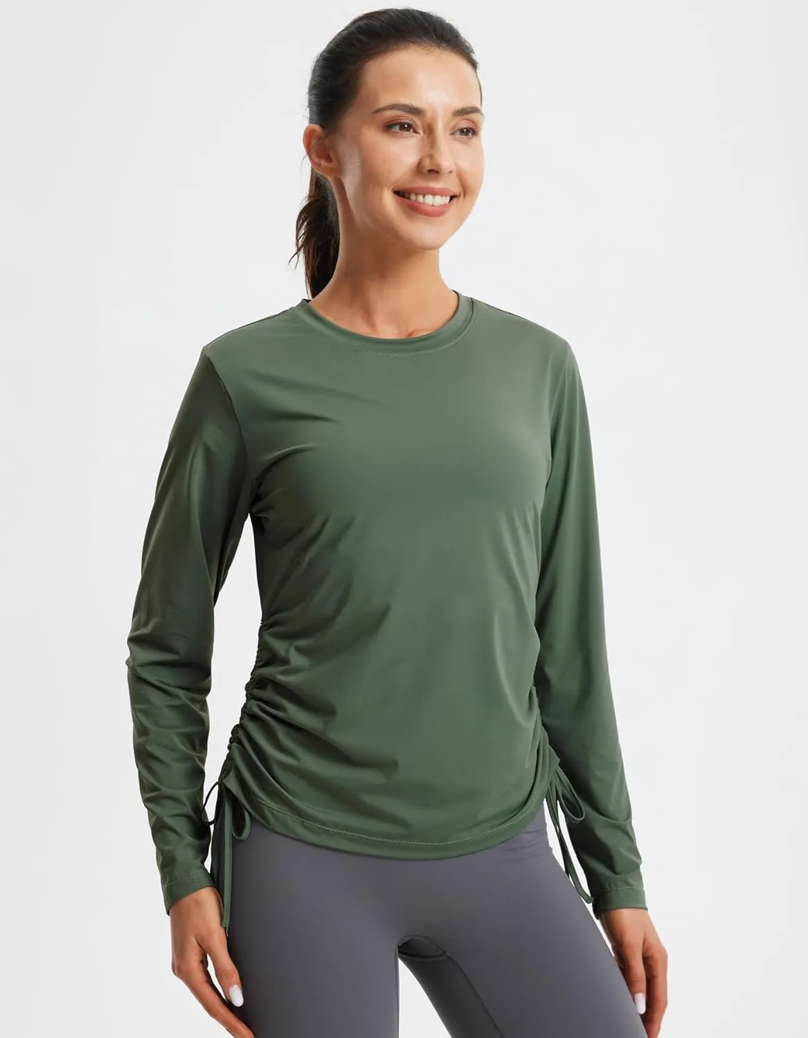 Libin Women's Long Sleeve Workout Tops UPF 50  Sun Protection Shirts Open Back Quick Dry Athletic Yoga Running T Shirt