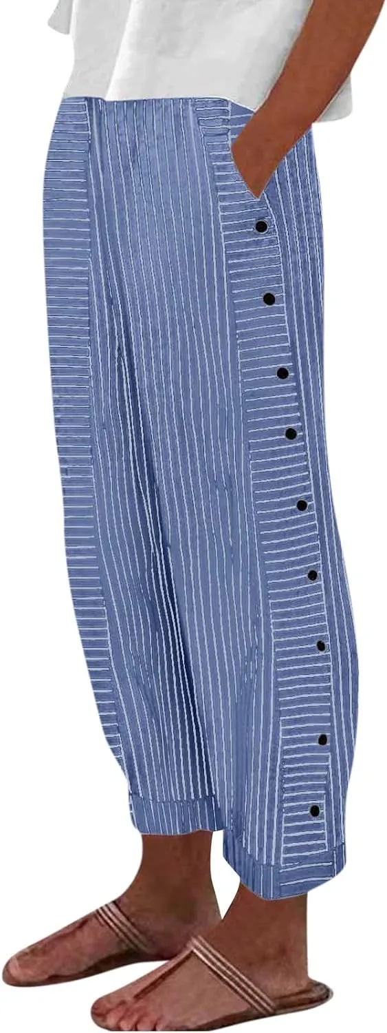 Linen Pants for Women, Peasant Pants Casual Straight Leg Linen Breathable Lounge