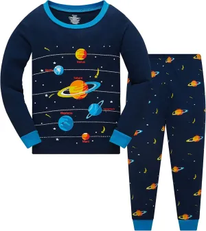 Little Boy Space Pajama Set 100% Cotton Dinosaur Sleepwear Long Sleeve Pjs 3-7T
