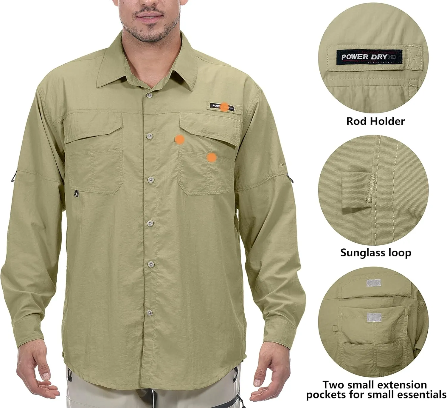 Little Donkey Andy Men's UPF 50  UV Protection Shirt, Long Sleeve Fishing Hiking Shirt