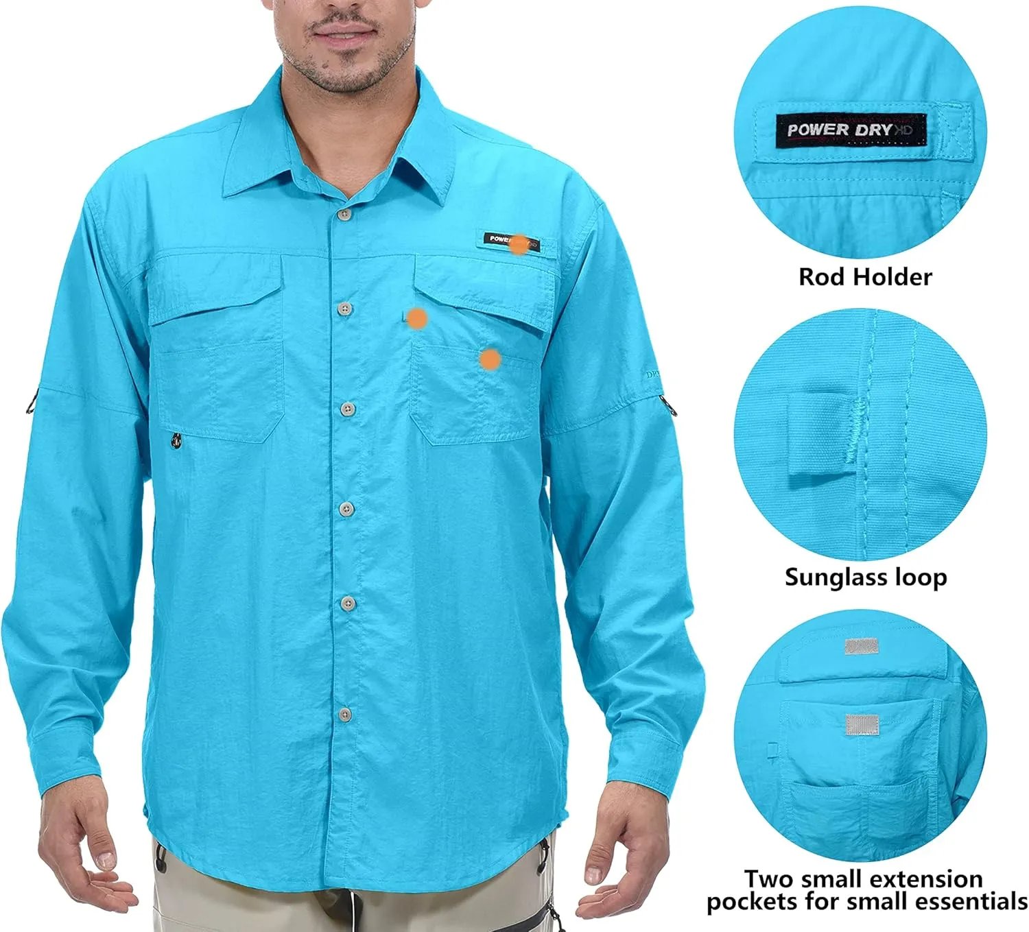 Little Donkey Andy Men's UPF 50  UV Protection Shirt, Long Sleeve Fishing Hiking Shirt