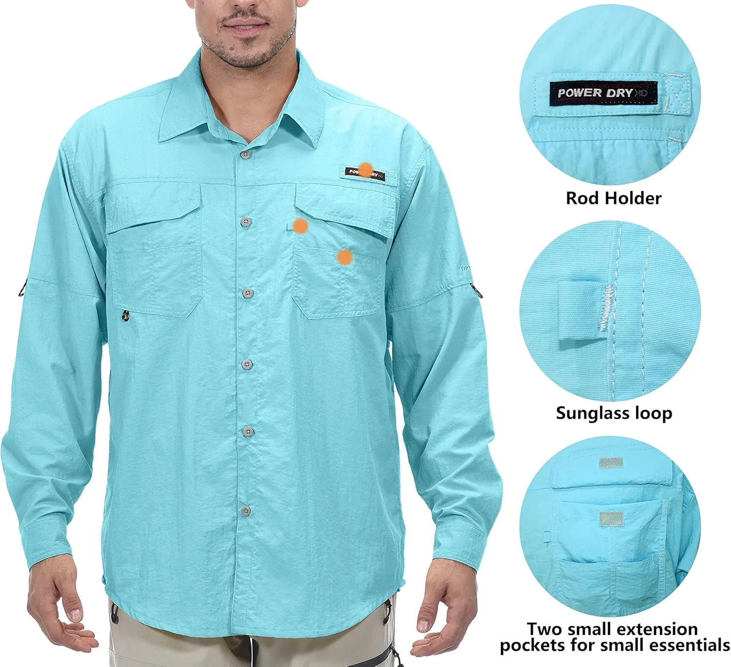 Little Donkey Andy Men's UPF 50  UV Protection Shirt, Long Sleeve Fishing Hiking Shirt