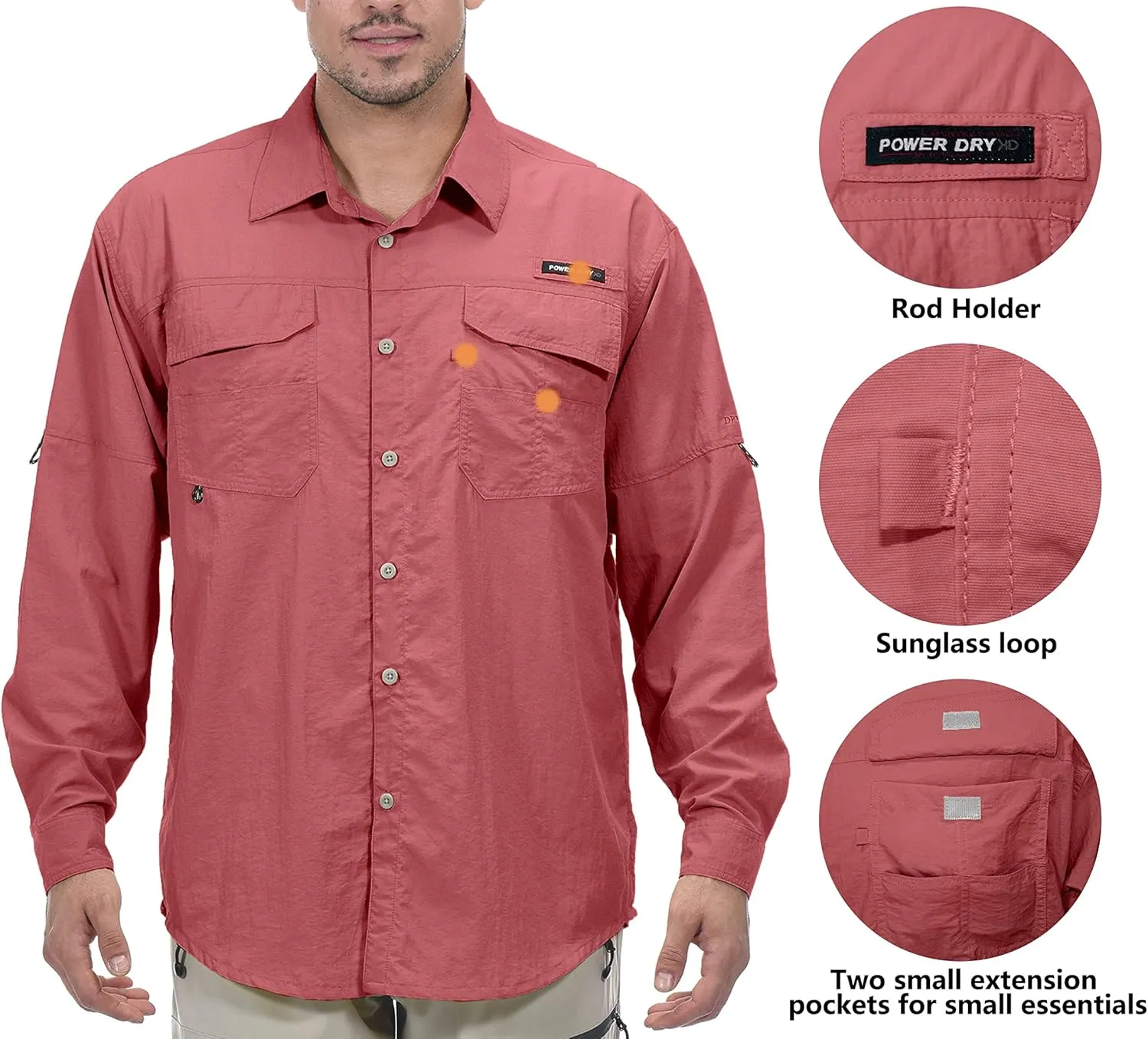 Little Donkey Andy Men's UPF 50  UV Protection Shirt, Long Sleeve Fishing Hiking Shirt