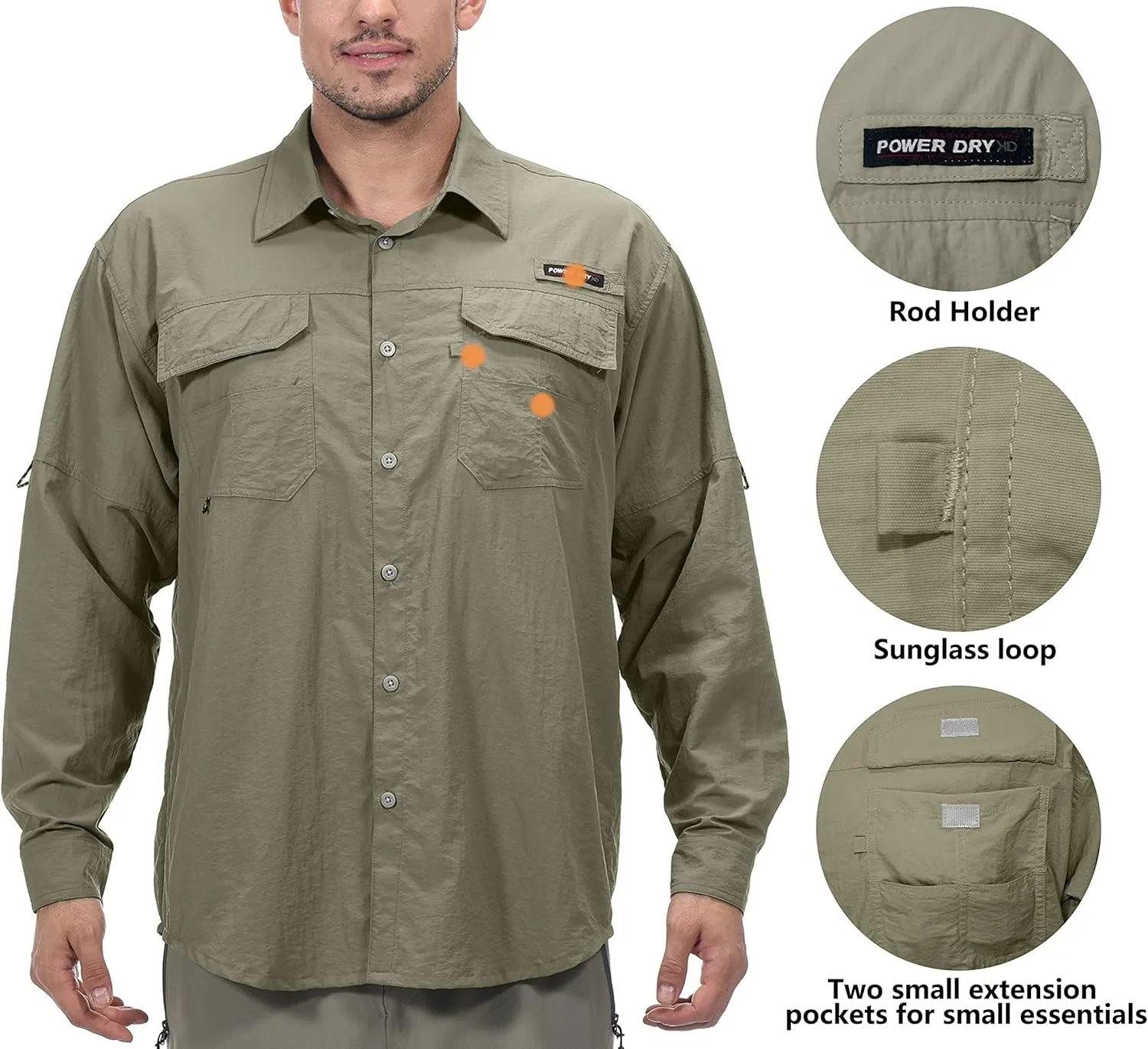 Little Donkey Andy Men's UPF 50  UV Protection Shirt, Long Sleeve Fishing Hiking Shirt