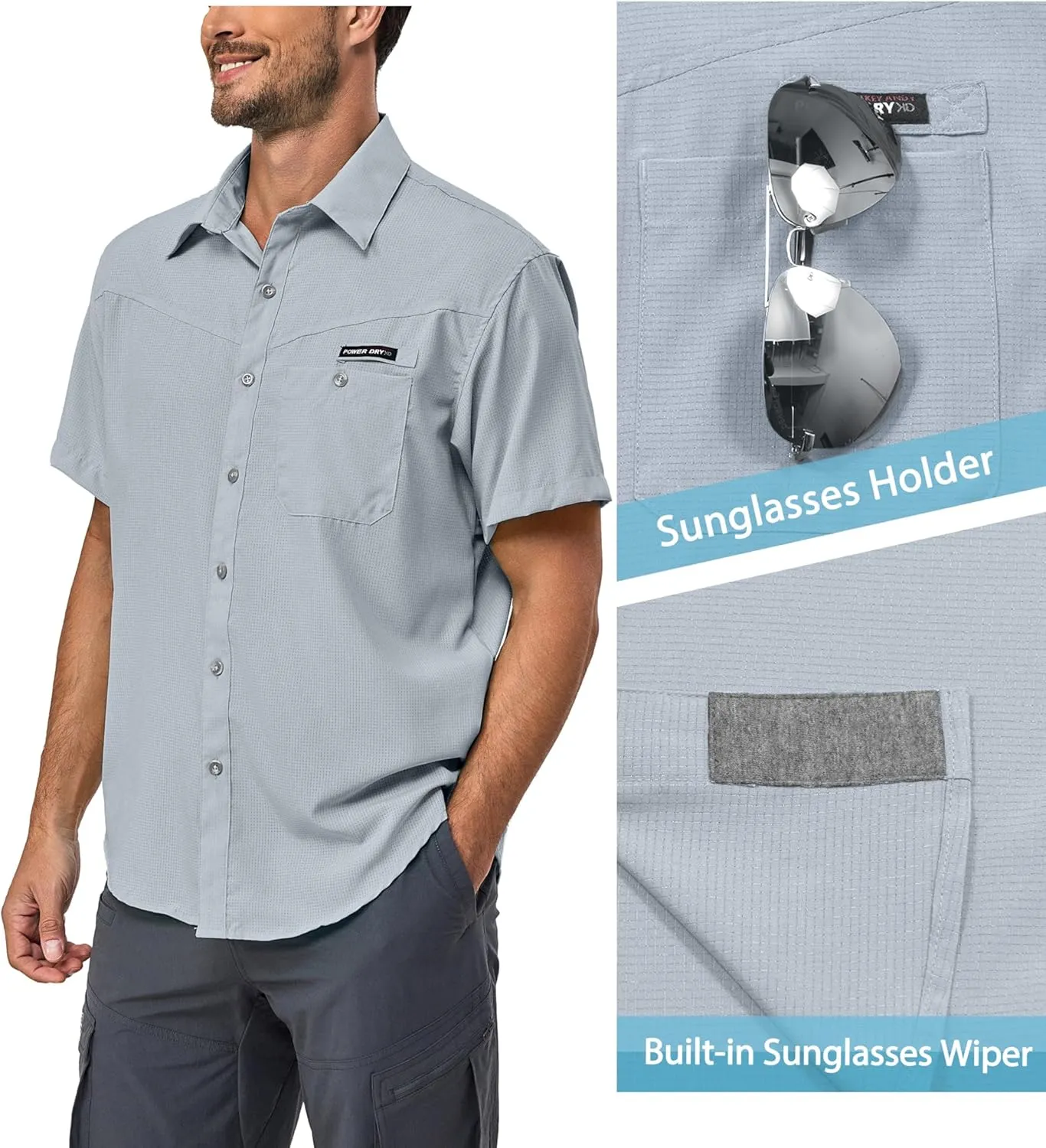 Little Donkey Andy Men's UPF 50 UV Protection Shirt, Ultra-Breathable Short Sleeve Fishing Hiking Shirts