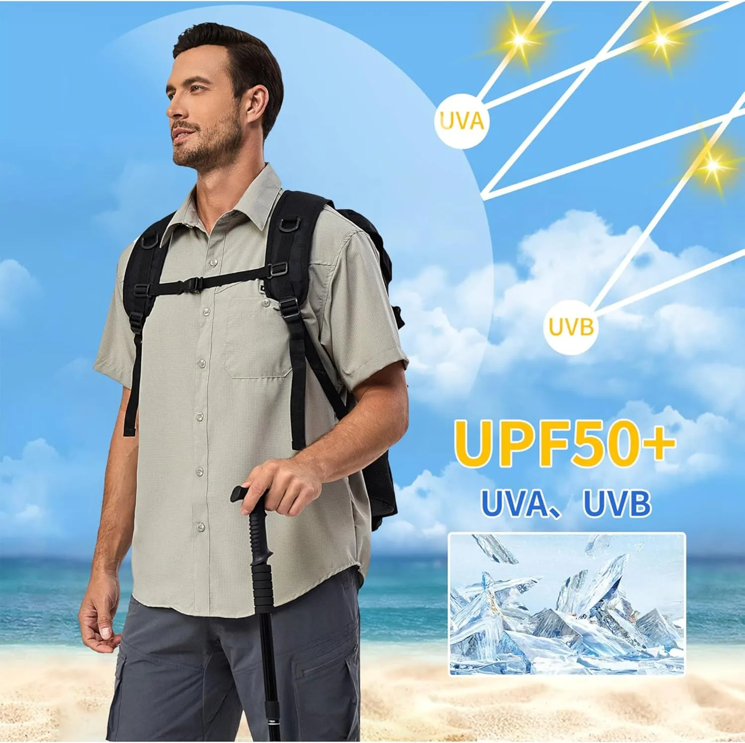 Little Donkey Andy Men's UPF 50 UV Protection Shirt, Ultra-Breathable Short Sleeve Fishing Hiking Shirts