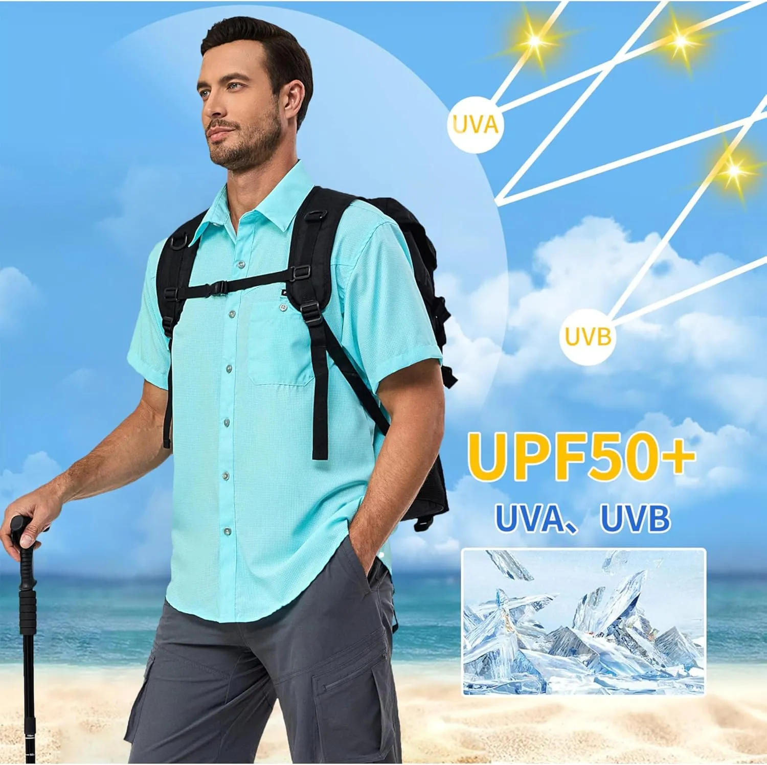 Little Donkey Andy Men's UPF 50 UV Protection Shirt, Ultra-Breathable Short Sleeve Fishing Hiking Shirts