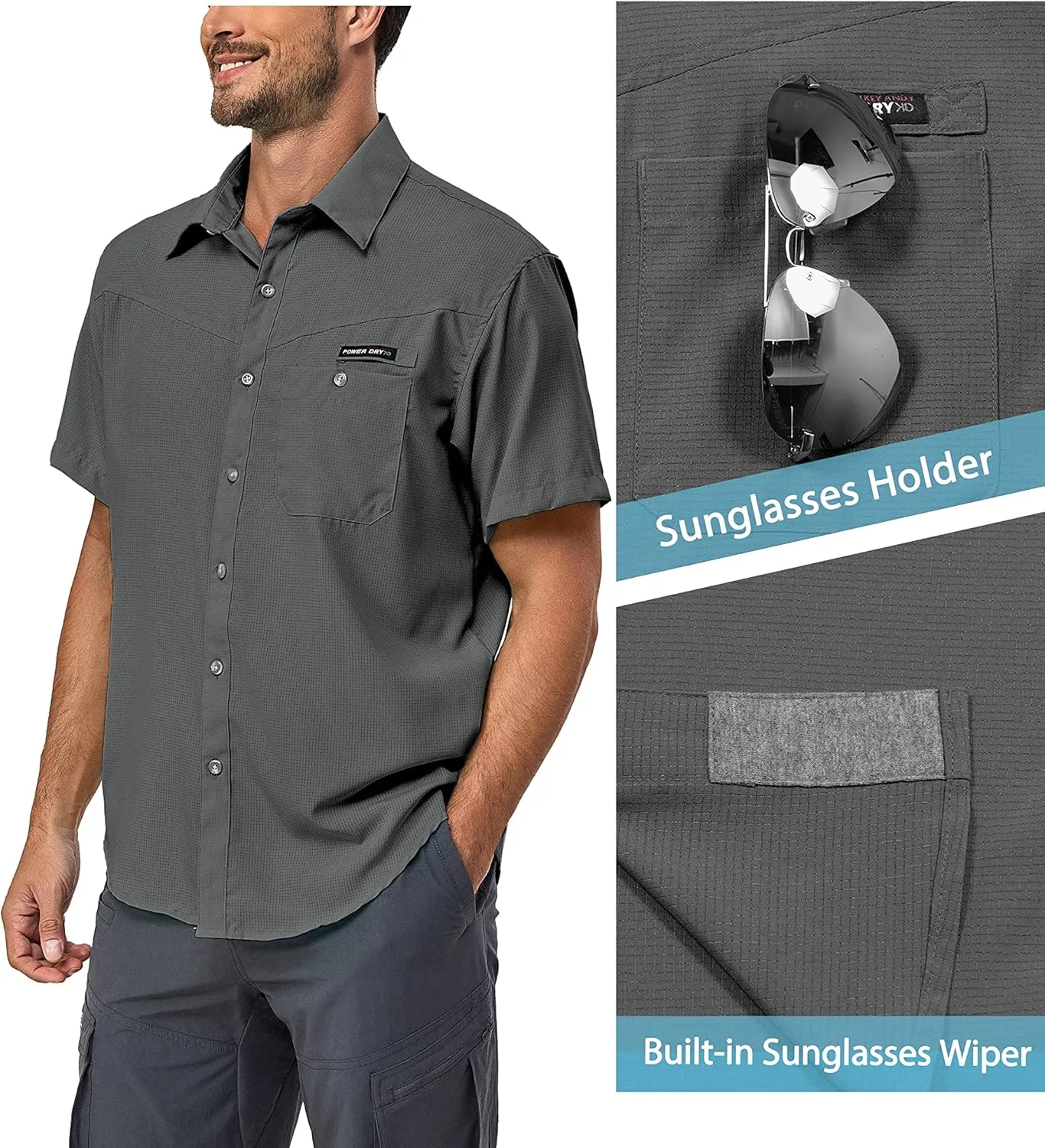 Little Donkey Andy Men's UPF 50 UV Protection Shirt, Ultra-Breathable Short Sleeve Fishing Hiking Shirts