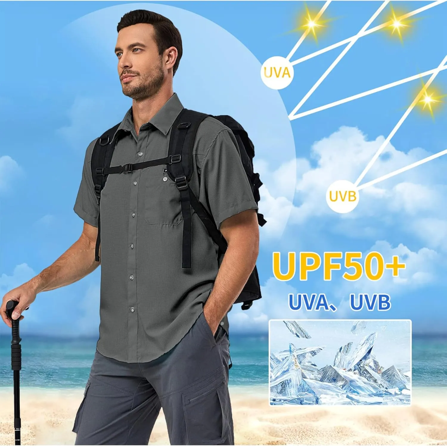 Little Donkey Andy Men's UPF 50 UV Protection Shirt, Ultra-Breathable Short Sleeve Fishing Hiking Shirts