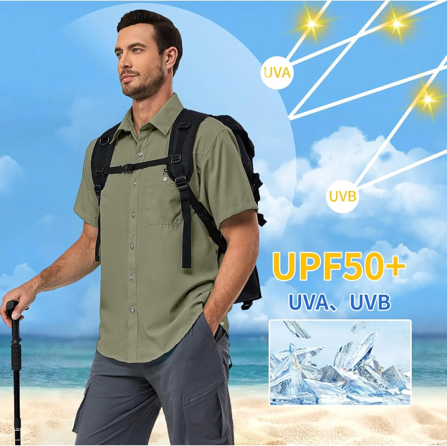 Little Donkey Andy Men's UPF 50 UV Protection Shirt, Ultra-Breathable Short Sleeve Fishing Hiking Shirts