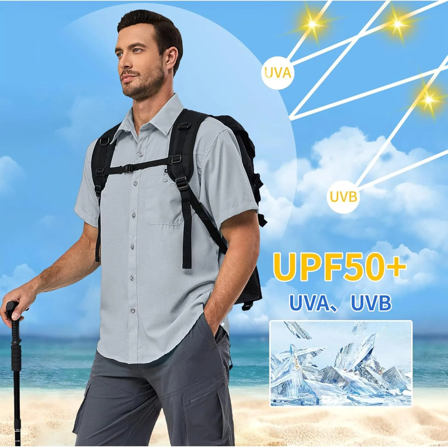 Little Donkey Andy Men's UPF 50 UV Protection Shirt, Ultra-Breathable Short Sleeve Fishing Hiking Shirts
