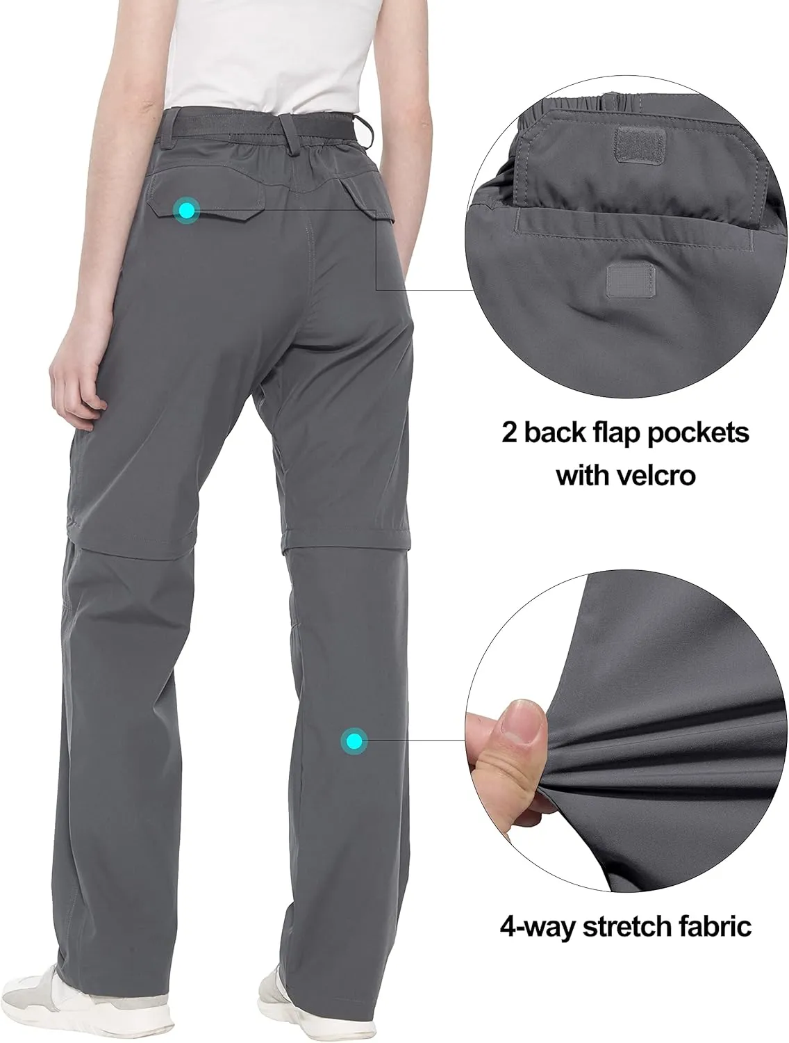 Little Donkey Andy Women's Convertible Hiking Pants Quick Dry Zip Off Shorts Lightweight Fishing Travel Trousers
