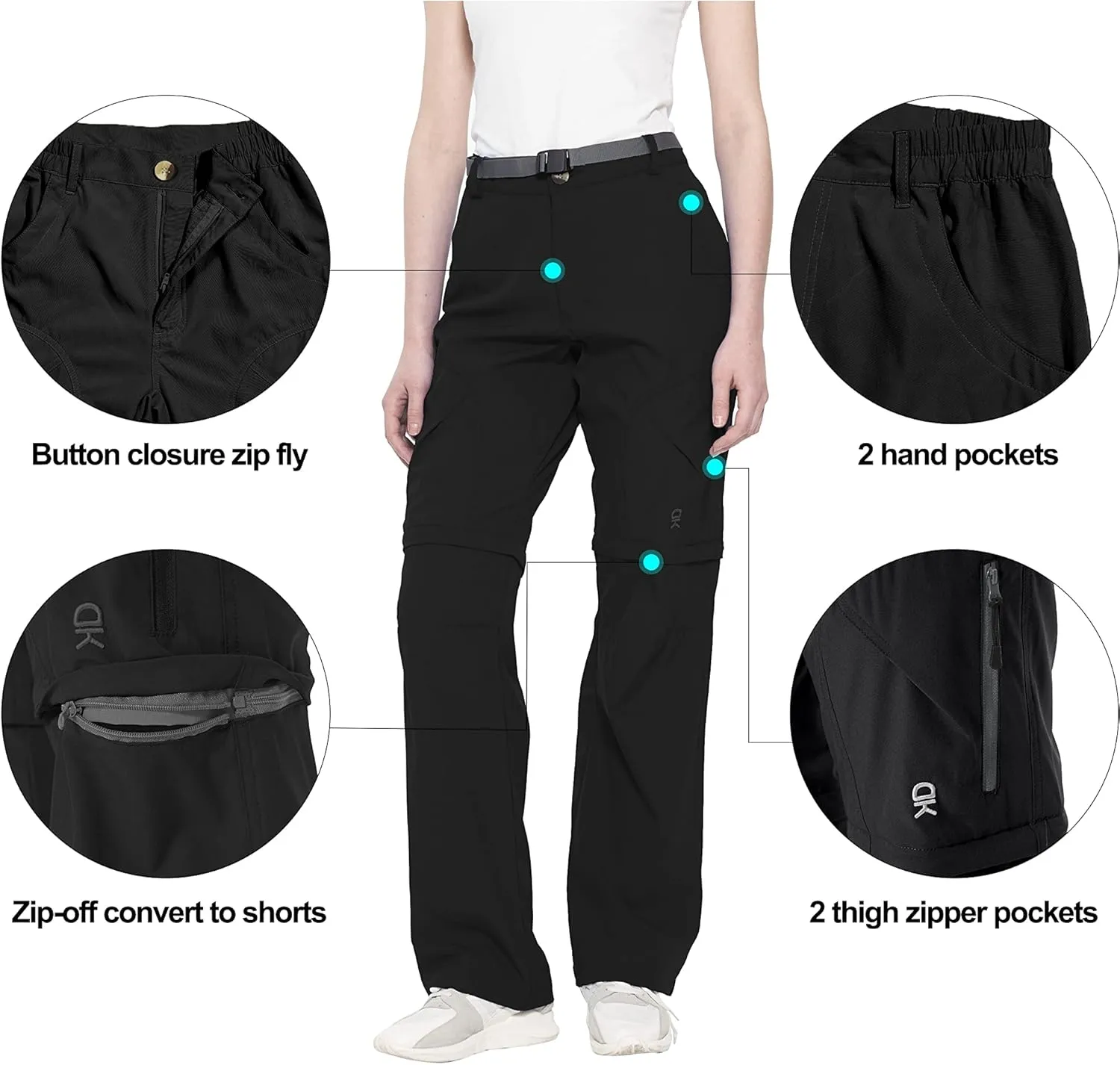 Little Donkey Andy Women's Convertible Hiking Pants Quick Dry Zip Off Shorts Lightweight Fishing Travel Trousers