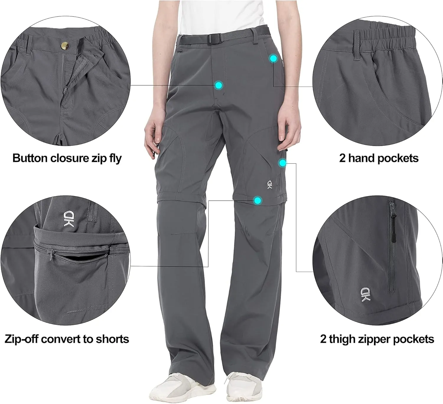 Little Donkey Andy Women's Convertible Hiking Pants Quick Dry Zip Off Shorts Lightweight Fishing Travel Trousers