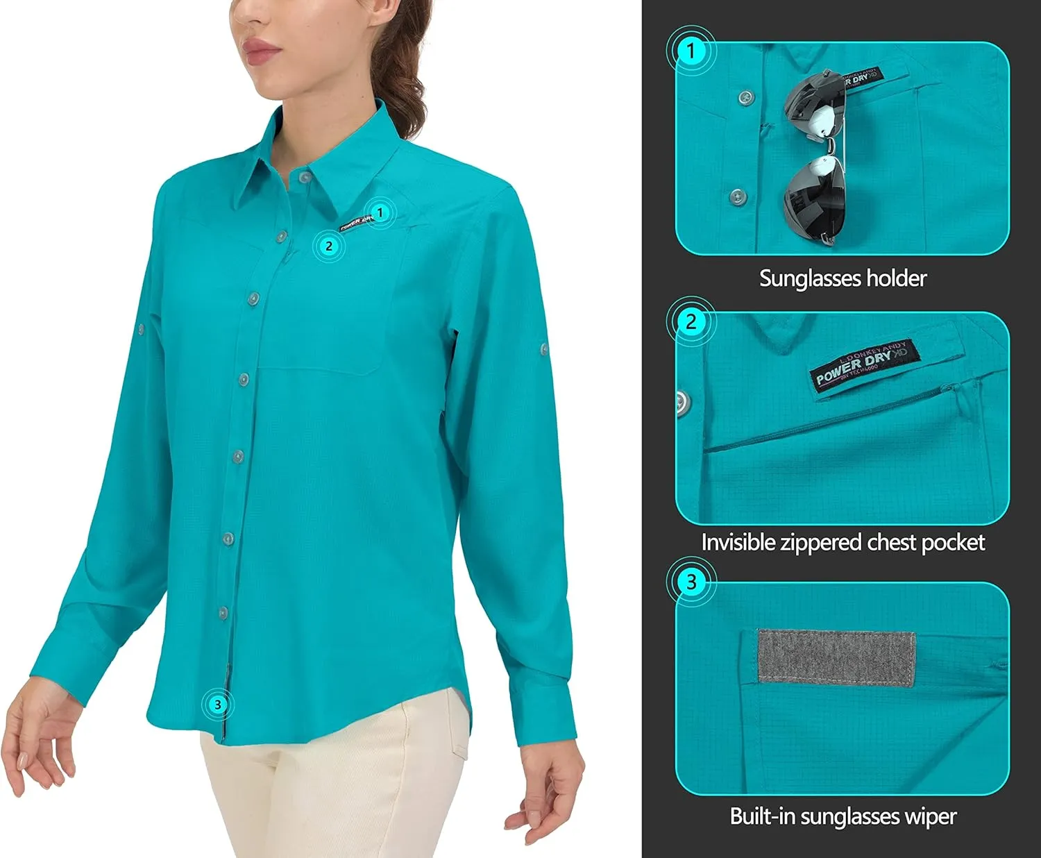 Little Donkey Andy Women's UPF 50 UV Protection Shirt, Breathable Long Sleeve Fishing Hiking Shirts, Quick Dry