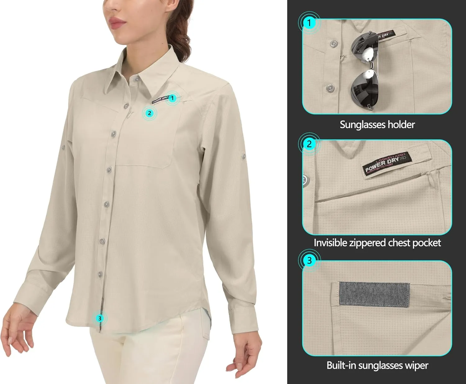 Little Donkey Andy Women's UPF 50 UV Protection Shirt, Breathable Long Sleeve Fishing Hiking Shirts, Quick Dry