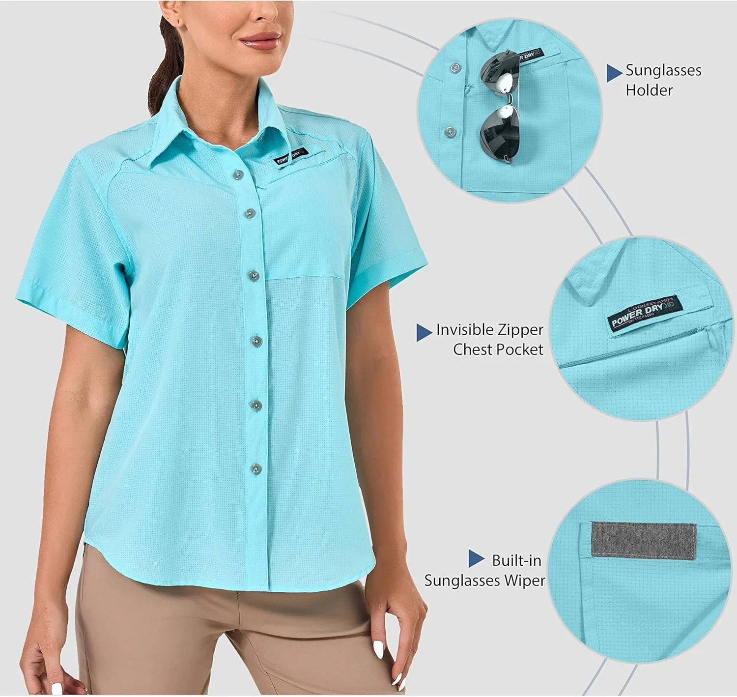 Little Donkey Andy Women's UPF 50 UV Protection Shirt, Breathable Short Sleeve Fishing Hiking Shirts, Quick Dry