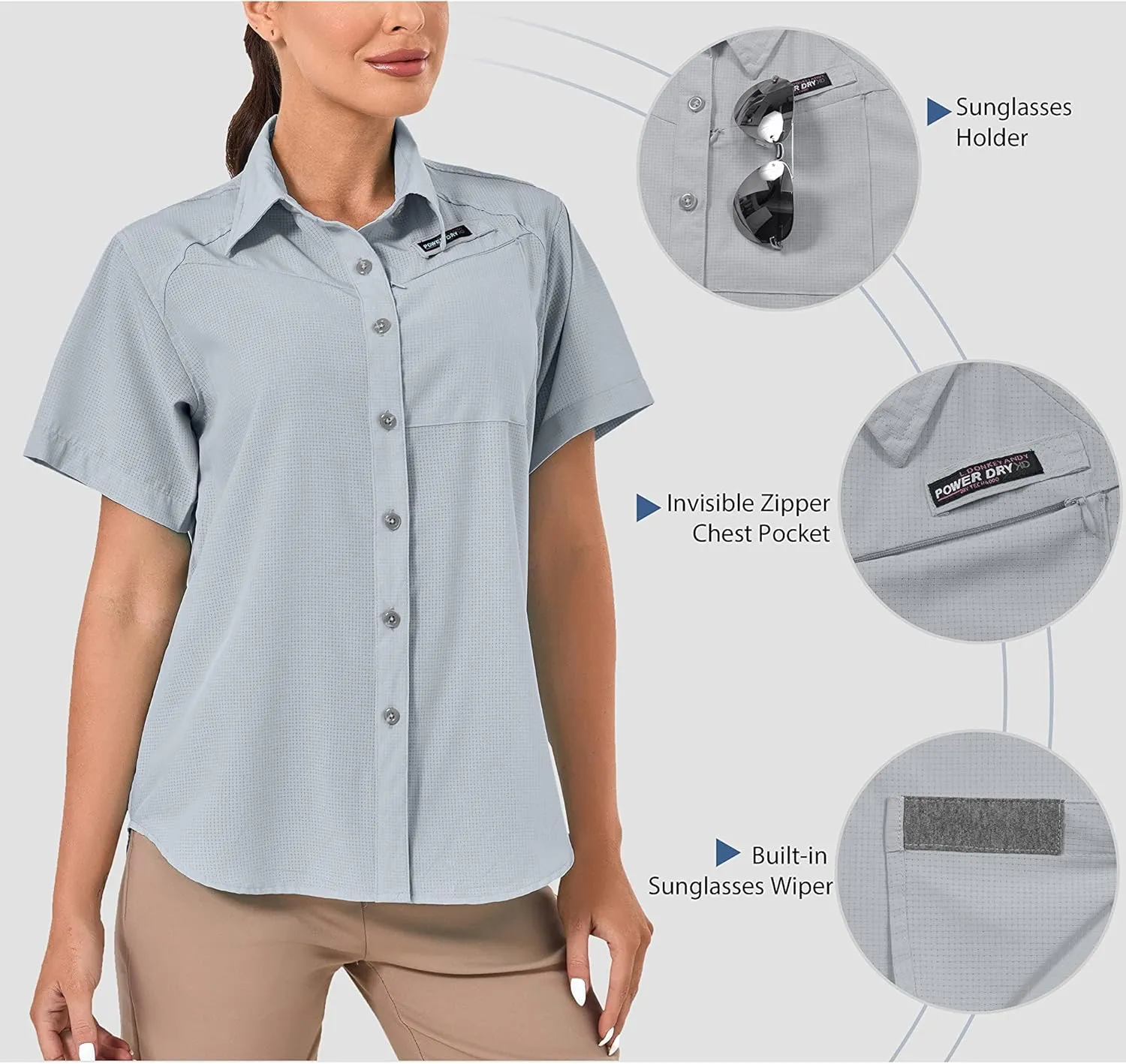 Little Donkey Andy Women's UPF 50 UV Protection Shirt, Breathable Short Sleeve Fishing Hiking Shirts, Quick Dry