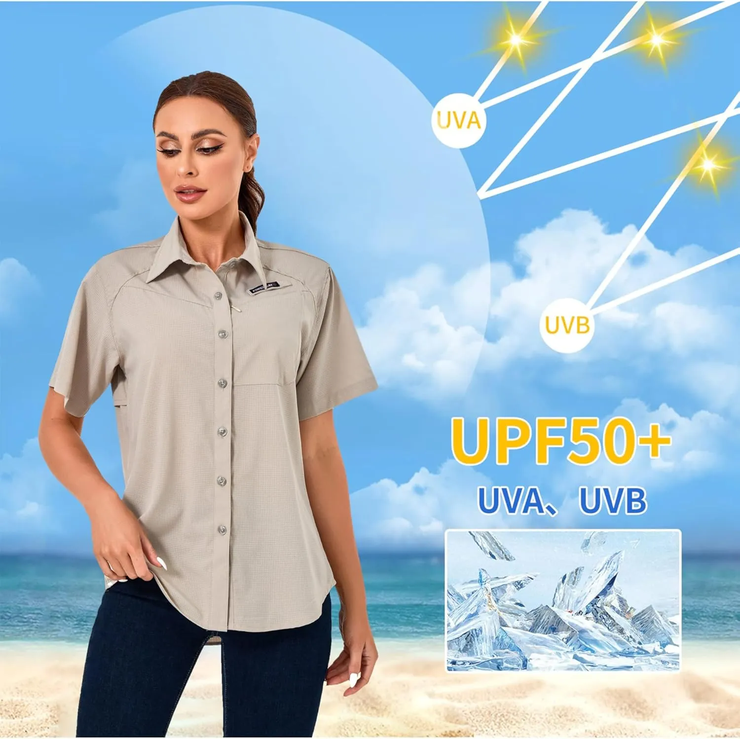Little Donkey Andy Women's UPF 50 UV Protection Shirt, Breathable Short Sleeve Fishing Hiking Shirts, Quick Dry