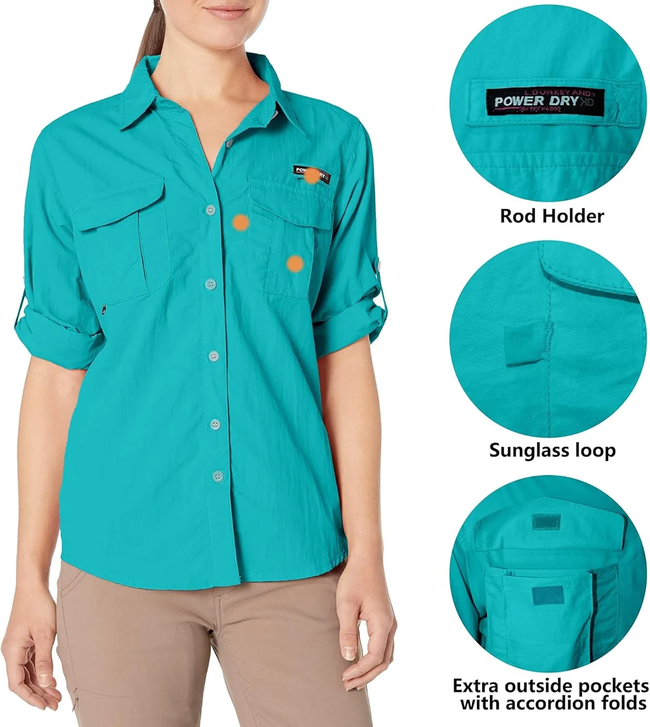 Little Donkey Andy Women's UPF 50  UV Protection Shirt, Long Sleeve Fishing Shirt, Breathable and Fast Dry