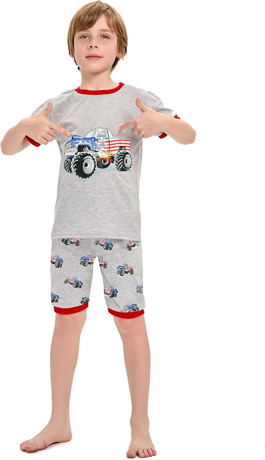Little Hand Boy Pajamas Set Short Pjs Toddler Monster Truck Sleepwear Cotton Excavator Jammies Summer Clothes 2-7 Years