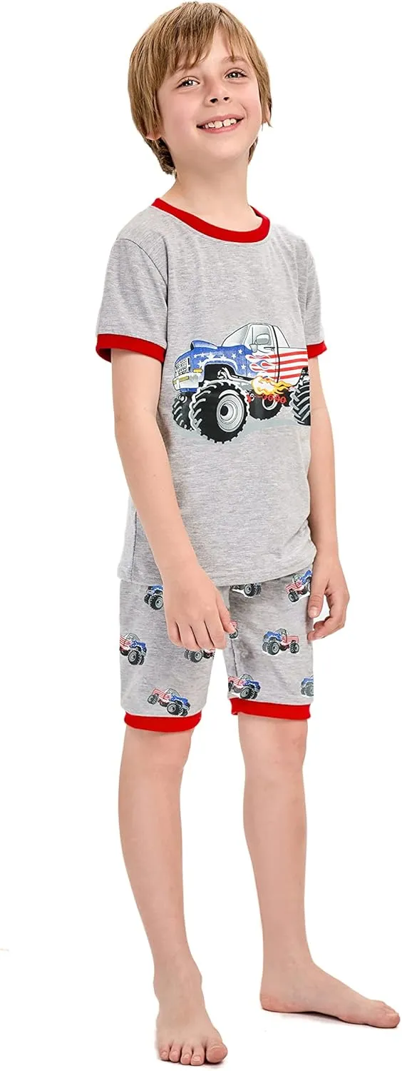 Little Hand Boy Pajamas Set Short Pjs Toddler Monster Truck Sleepwear Cotton Excavator Jammies Summer Clothes 2-7 Years
