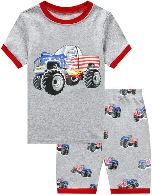 Little Hand Boy Pajamas Set Short Pjs Toddler Monster Truck Sleepwear Cotton Excavator Jammies Summer Clothes 2-7 Years