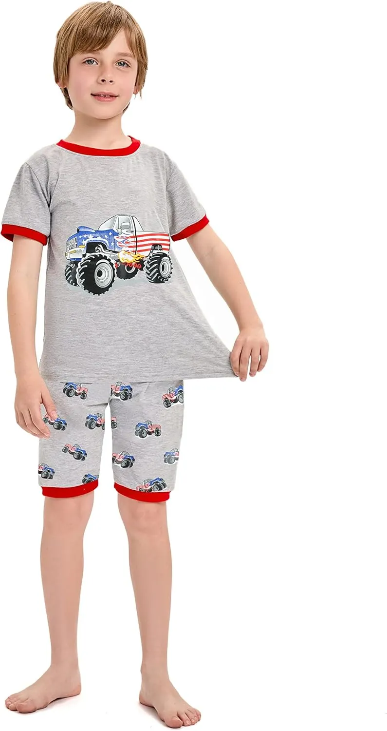 Little Hand Boy Pajamas Set Short Pjs Toddler Monster Truck Sleepwear Cotton Excavator Jammies Summer Clothes 2-7 Years