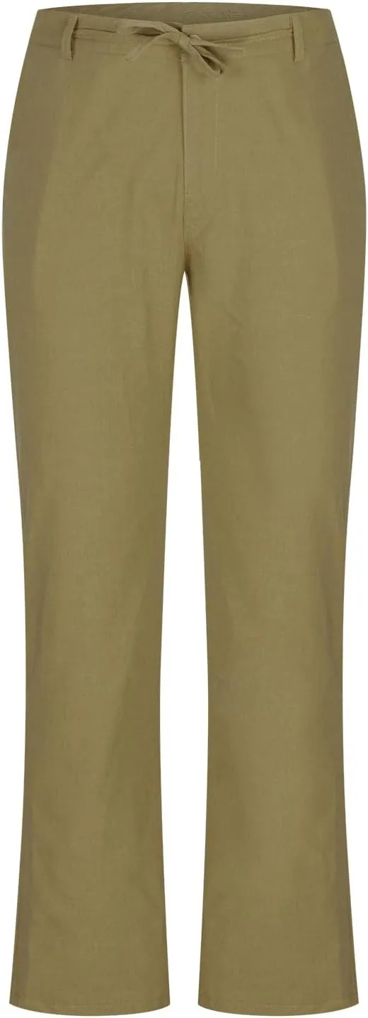 Lmdudan Men's Drawstring Loose Linen Beach Pants Lightweight Elastic Waist Yoga Lounge Straight Leg Trousers with Pockets