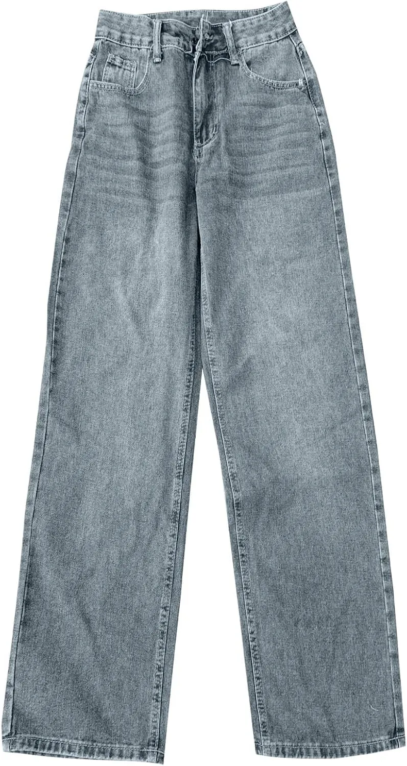 Low Rise Baggy Jeans for Women Y2k Boyfriend Barrel Wide Leg Jeans Loose Casual Denim Trousers Jeans with Pockets