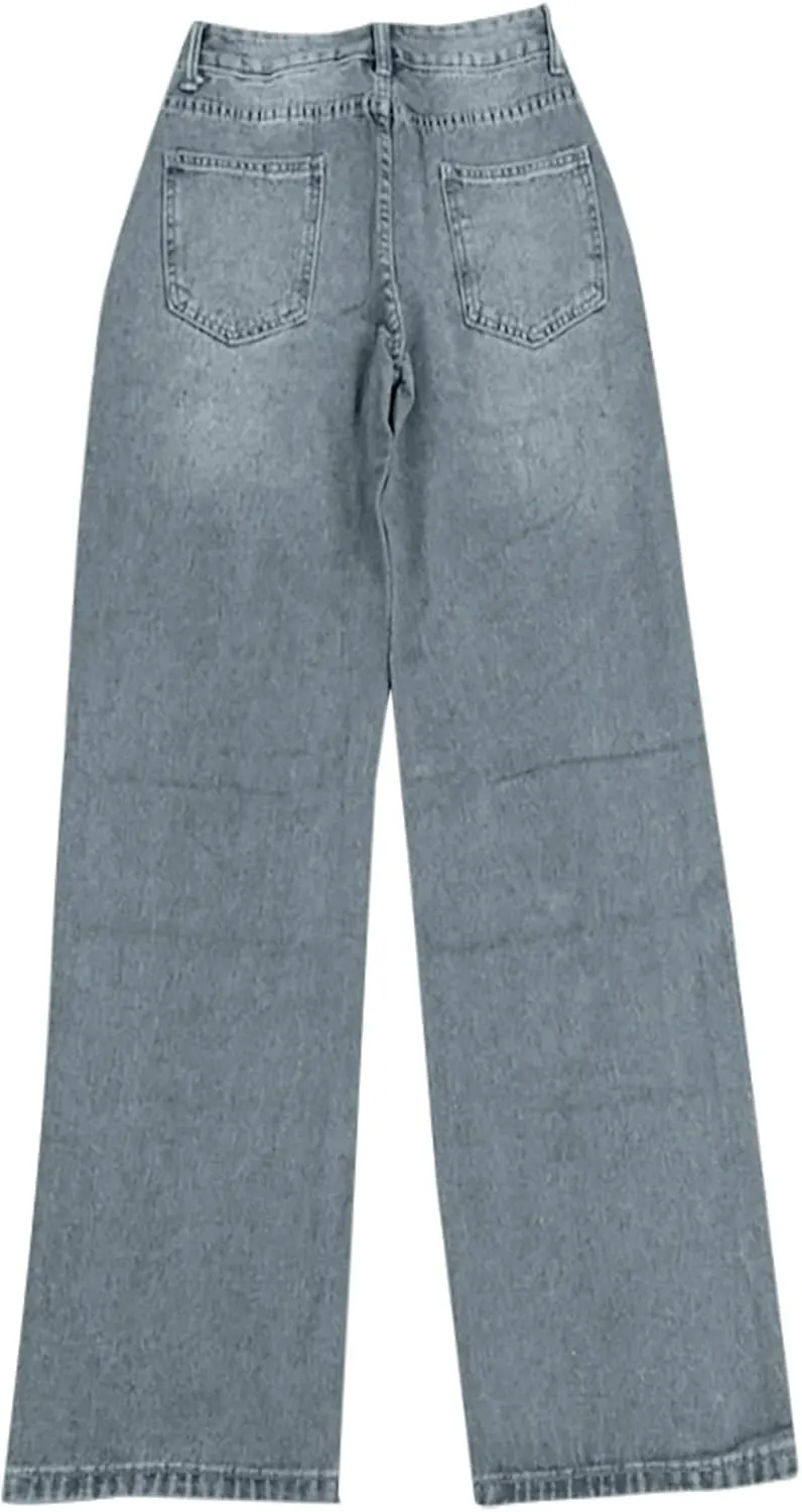 Low Rise Baggy Jeans for Women Y2k Boyfriend Barrel Wide Leg Jeans Loose Casual Denim Trousers Jeans with Pockets
