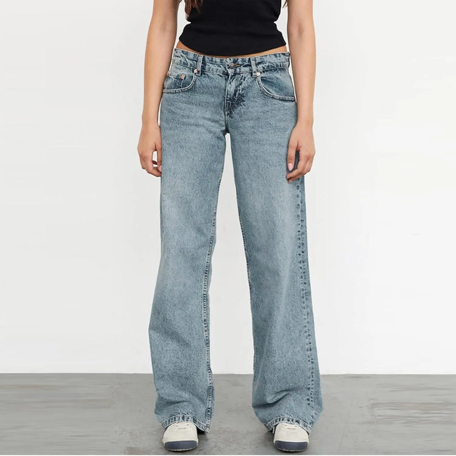 Low Rise Baggy Jeans for Women Y2k Boyfriend Barrel Wide Leg Jeans Loose Casual Denim Trousers Jeans with Pockets