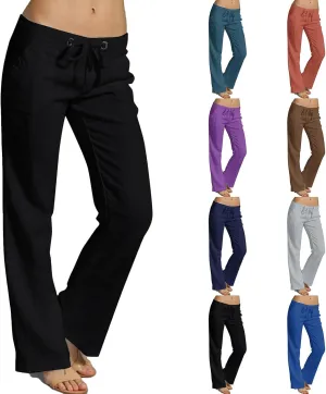 Low Rise Petite Linen Pants for Women Drawstring Elastic Waist Y2K Casual Flared Trouser Summer Loungewear Yoga Pants