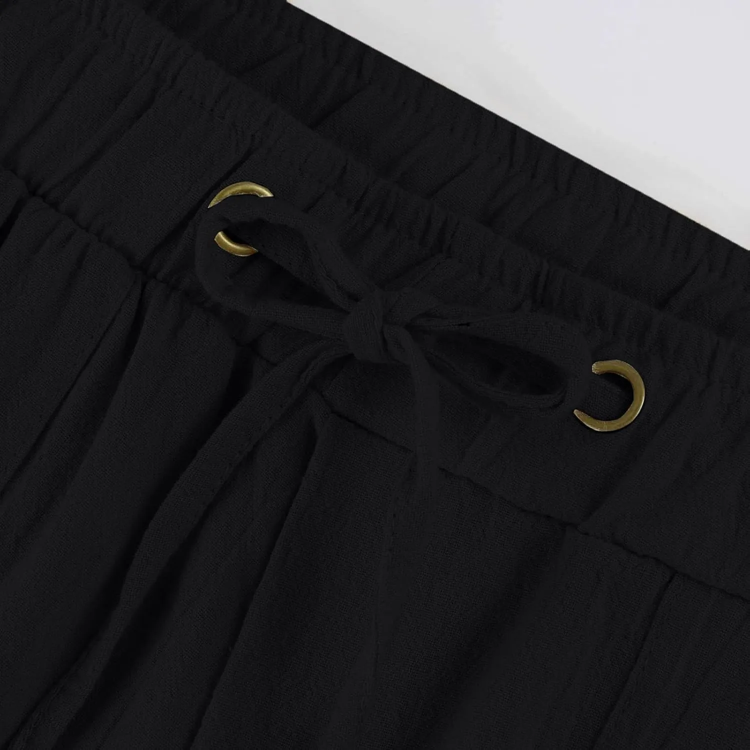 Low Rise Petite Linen Pants for Women Drawstring Elastic Waist Y2K Casual Flared Trouser Summer Loungewear Yoga Pants