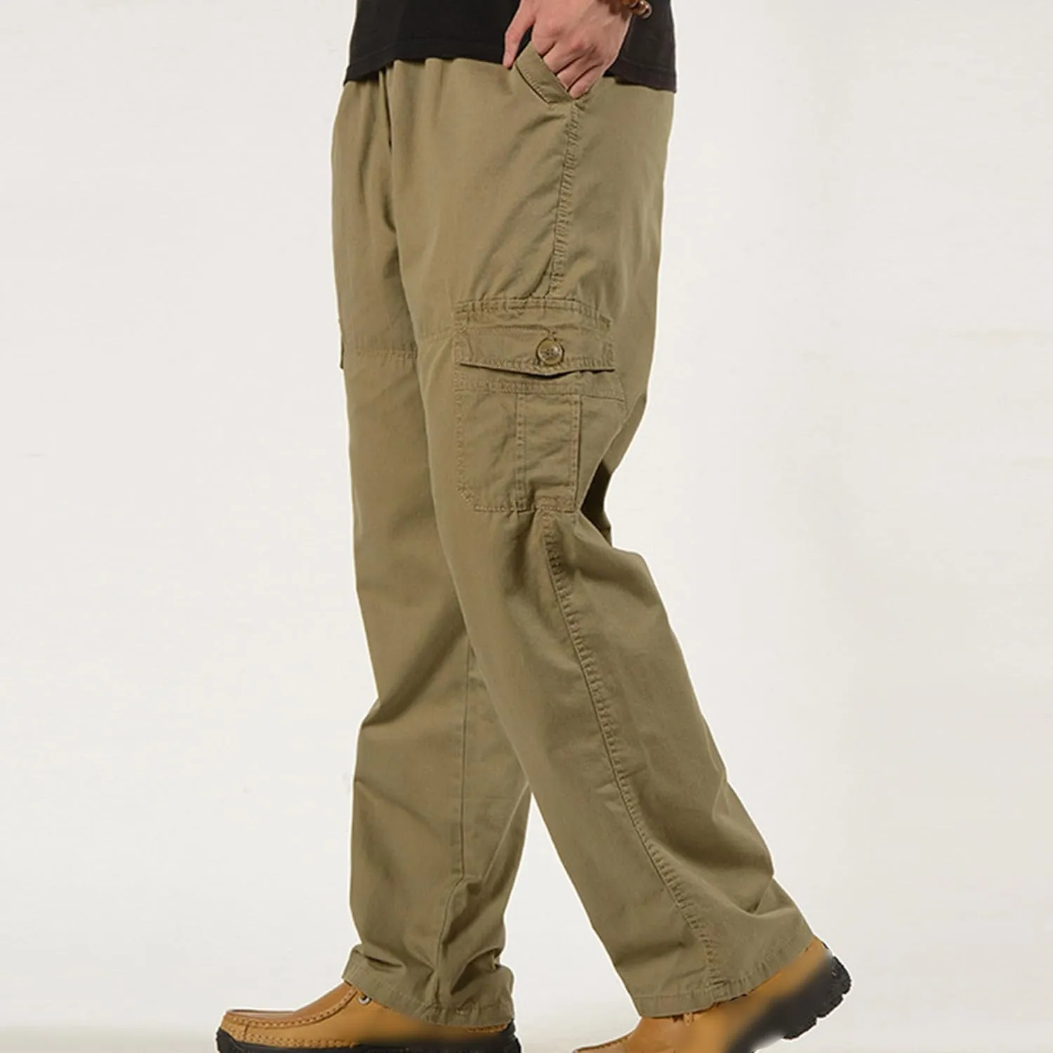 Maiyifu-GJ Men Elastic Waist Casual Cargo Pants Multi Pockets Lightweight Hiking Trousers Athletic Workout Joggers Sweatpants