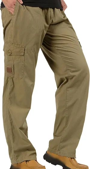 Maiyifu-GJ Men Elastic Waist Casual Cargo Pants Multi Pockets Lightweight Hiking Trousers Athletic Workout Joggers Sweatpants