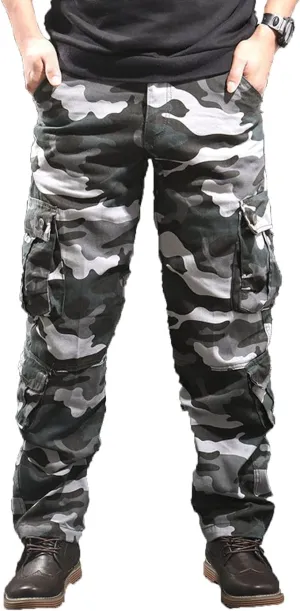 Maiyifu-GJ Men's Camo Cargo Pants Multi-Pockets Camouflage Hiking Trousers Sweatpants Loose Straight Leg Military Pants