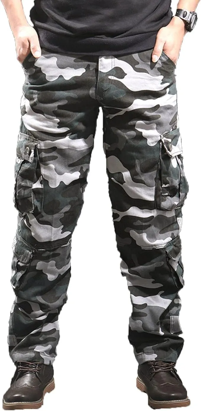Maiyifu-GJ Men's Camo Cargo Pants Multi-Pockets Camouflage Hiking Trousers Sweatpants Loose Straight Leg Military Pants