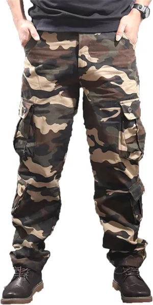 Maiyifu-GJ Men's Camo Cargo Pants Multi-Pockets Camouflage Hiking Trousers Sweatpants Loose Straight Leg Military Pants