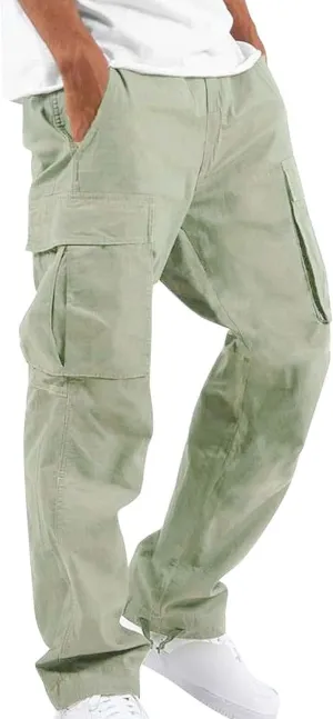 Maiyifu-GJ Men's Elastic Waist Cargo Pants Lightweight Multi-Pockets Hiking Long Trousers Casual Athletic Joggers Sweatpants