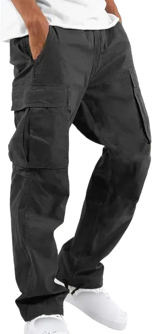 Maiyifu-GJ Men's Elastic Waist Cargo Pants Lightweight Multi-Pockets Hiking Long Trousers Casual Athletic Joggers Sweatpants